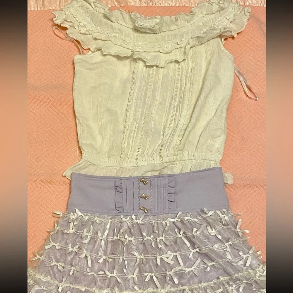 💜Liz Lisa CottageCore Babydoll Coquette Mini skirt skort White Top Skirt Set✨ - Picture 9 of 9